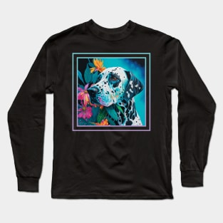 Loyal Dalmatian Dog Floral Vibrant Tropical Digital Oil Painting Pet Portrait Long Sleeve T-Shirt